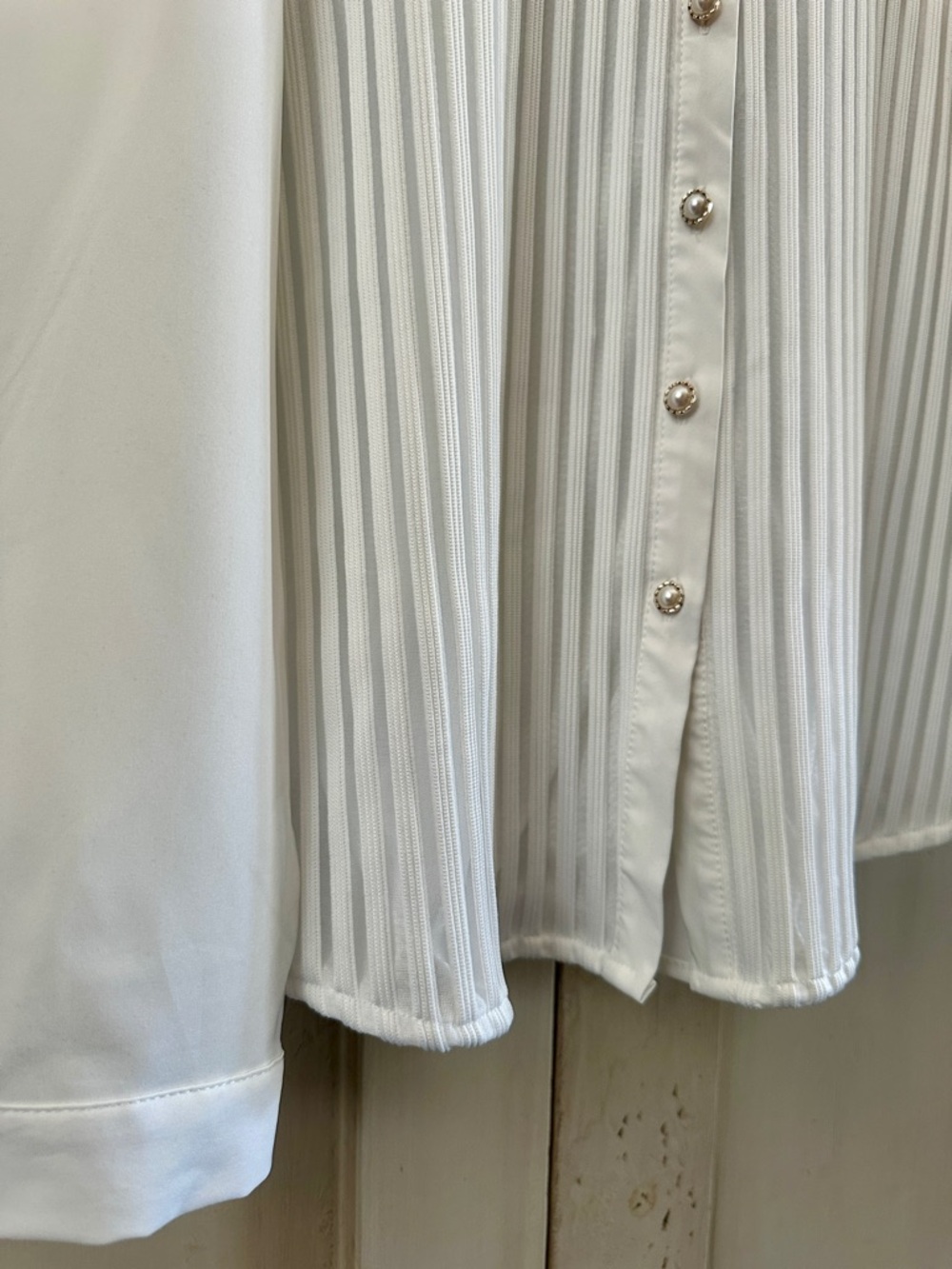 Vintage Style White Lace Pleated Chiffon Blouse High Neck Pearl Buttons Size 10 - Picture 4 of 8